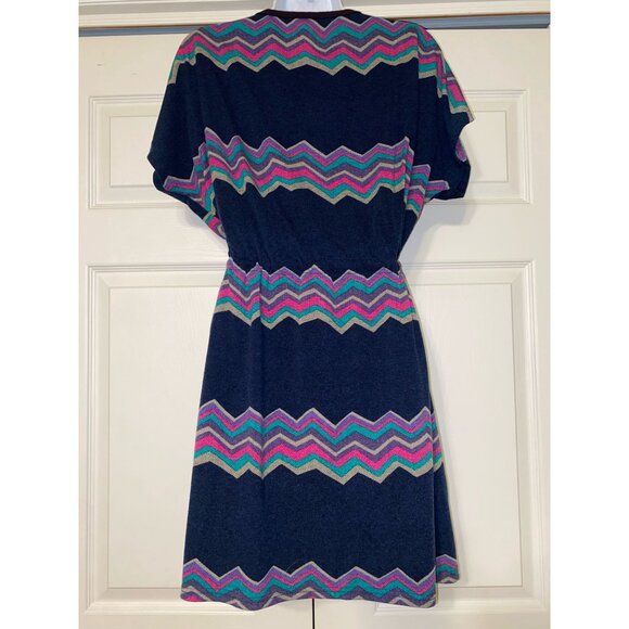 Vintage Chevron Patterned Drawstring Dress With Batwing Sleeves - Picture 5 of 5